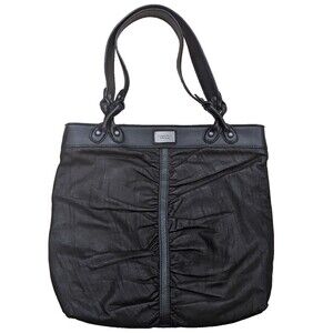Vera Wang Black Leather Tote Bag Ruched Shoulder Purse Minimalist Work